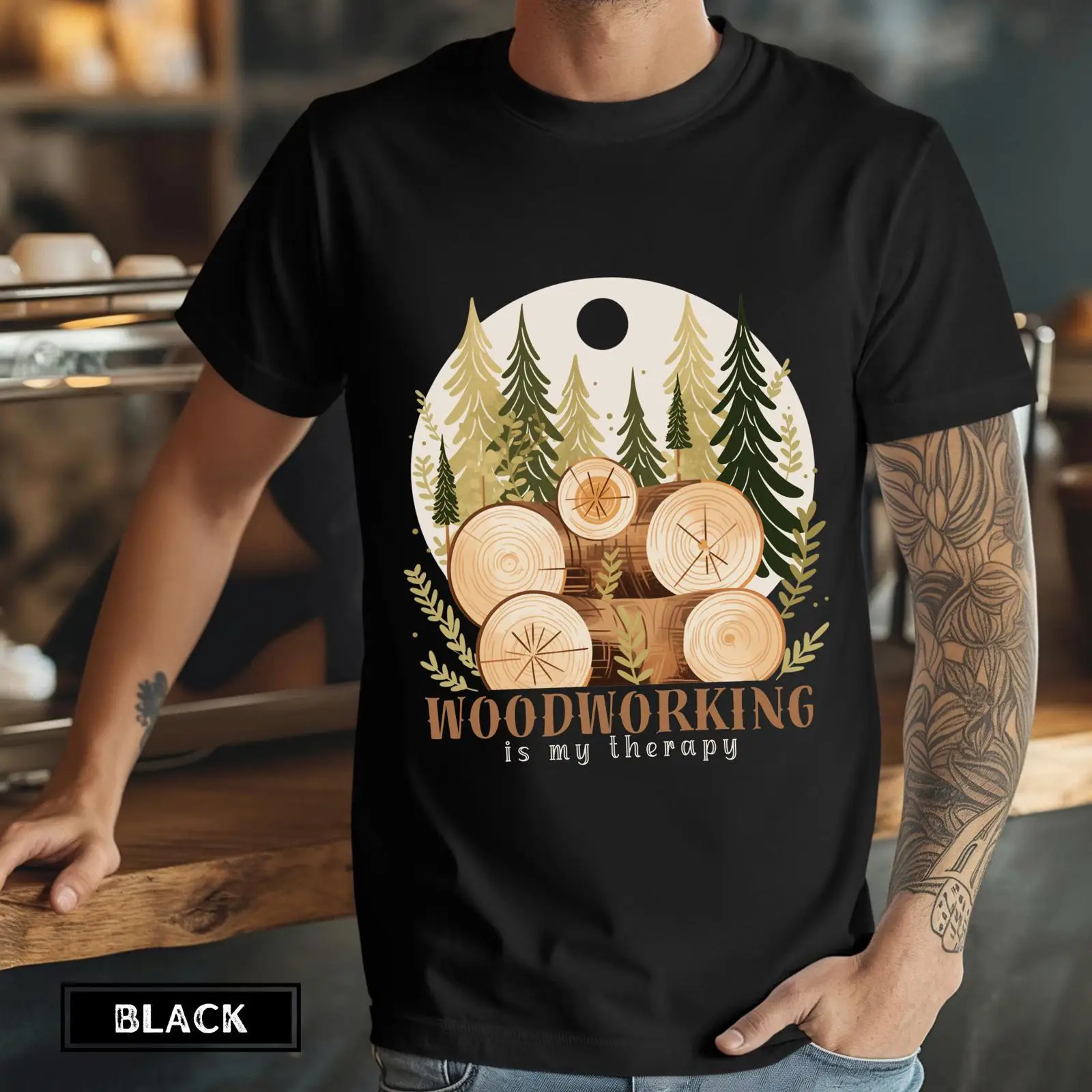 Woodworking Therapy - Camiseta 'O Trabalho em Madeira é